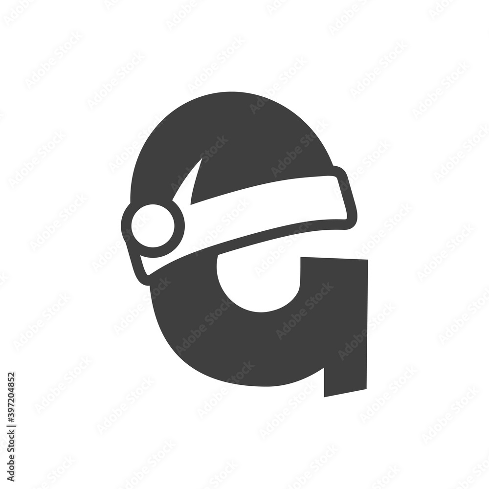 Logotipo inicial letra G con gorro Papá Noel color gris Logotipo inicial letra G con gorro Papá Noel color gris
