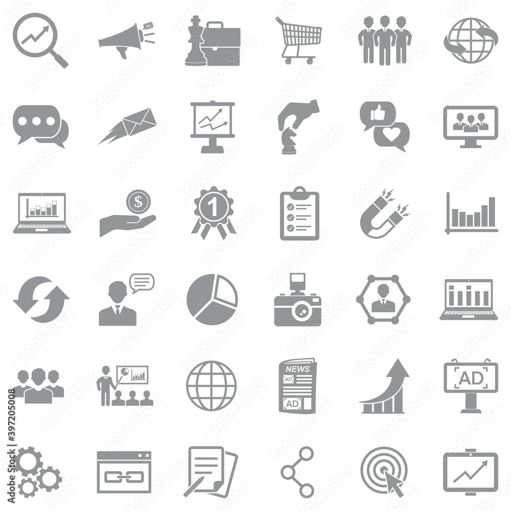 Marketing Icons. Gray Flat Design. Vector Illustration. Marketing Icons. Gray Flat Design. Vector Illustration.