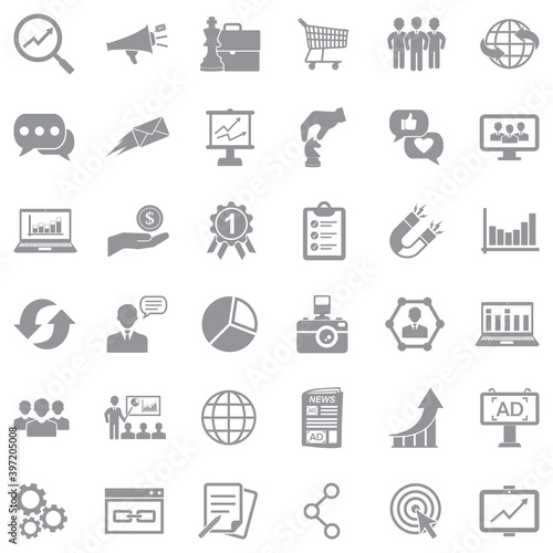 Marketing Icons. Gray Flat Design. Vector Illustration.