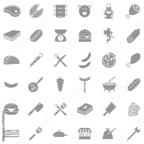 Meat Icons. Gray Flat Design. Vector Illustration.