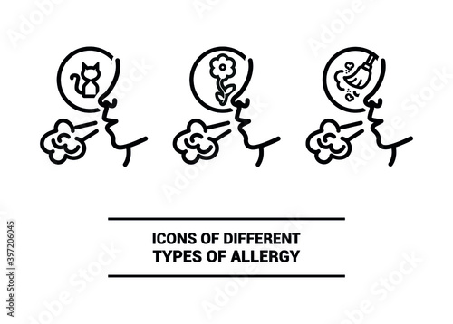 Vector image. Icons of different types of allergy.