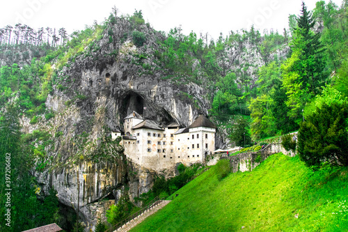 Scenic view of Predjama Castle. Castle in a rock near the city of Postojna, Slovenia