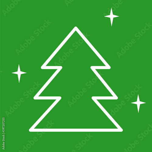 Green Christmas tree as a symbol of the New Year and the celebration of Merry Christmas. Vector color illustration. Suitable for decorating postcards, banners and others