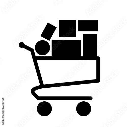Full Shopping Cart or Trolley. Vector Image.