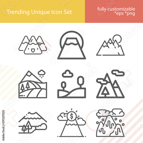 Simple set of alpine related lineal icons.