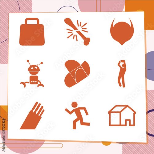 Simple set of 9 icons related to smashed
