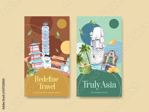 Photography Instagram template with Asia travel concept design for social media and online m