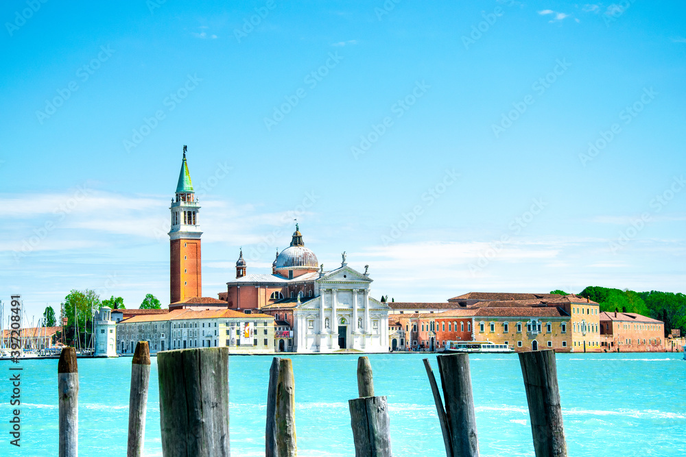 The panorama of the island of San Giorgio and the Basilica of San Giorgio Maggiore. Venice , Italy.