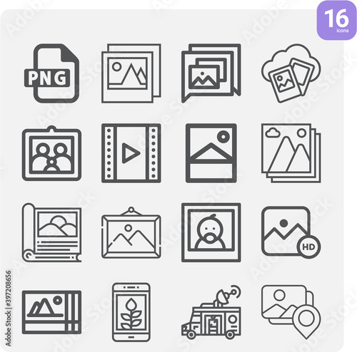 Simple set of episode related lineal icons.