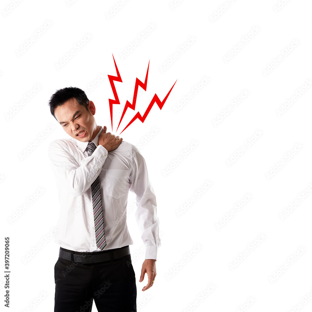 Asian businessman have his shoulder hurt