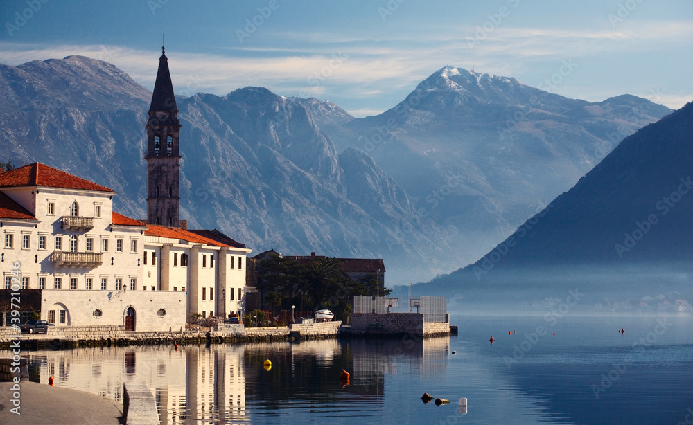 Winter evening with Perast view