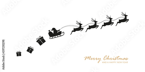 christmas banner santa claus in a sleigh with reindeer vector illustration EPS10