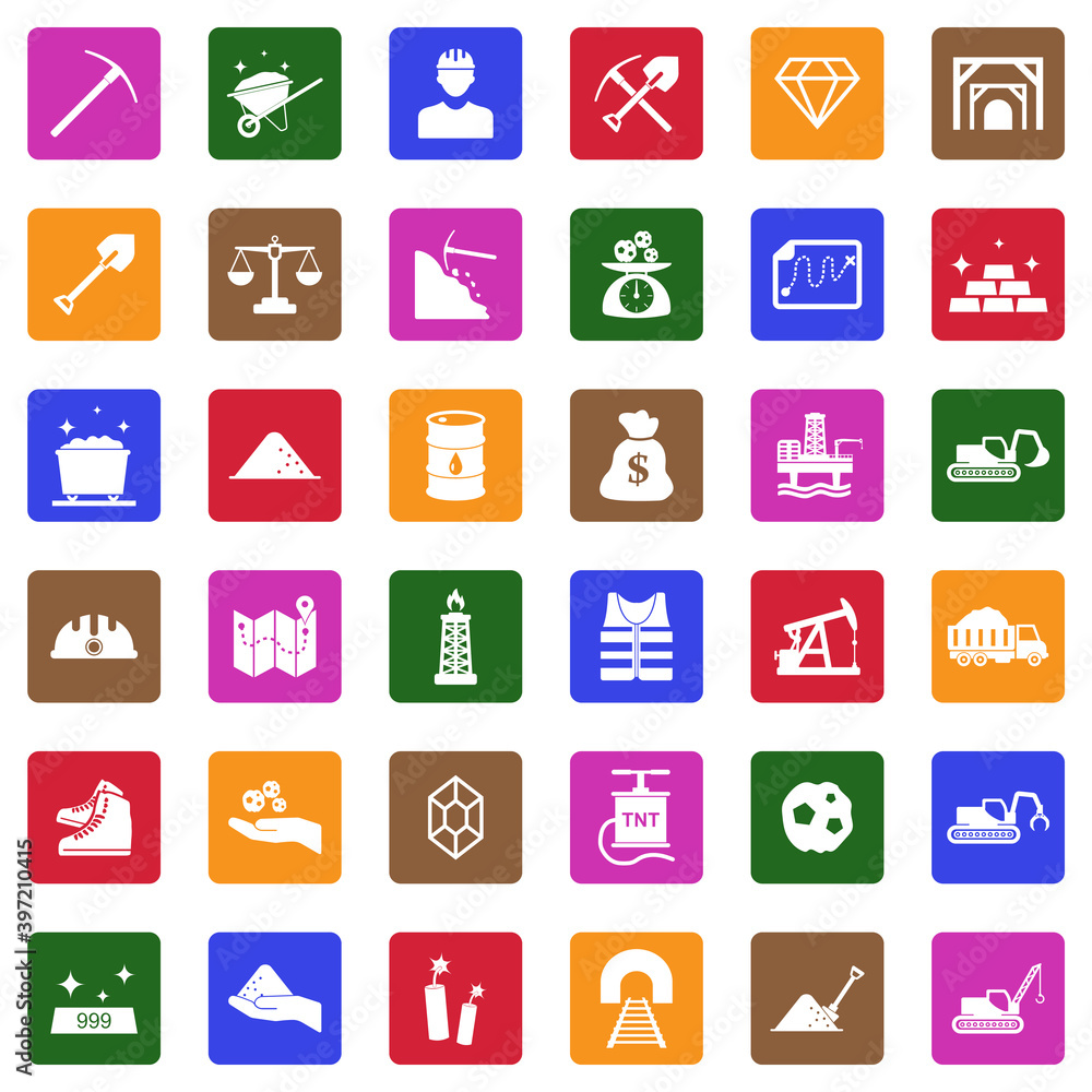 Mining Icons. White Flat Design In Square. Vector Illustration. Mining Icons. White Flat Design In Square. Vector Illustration.