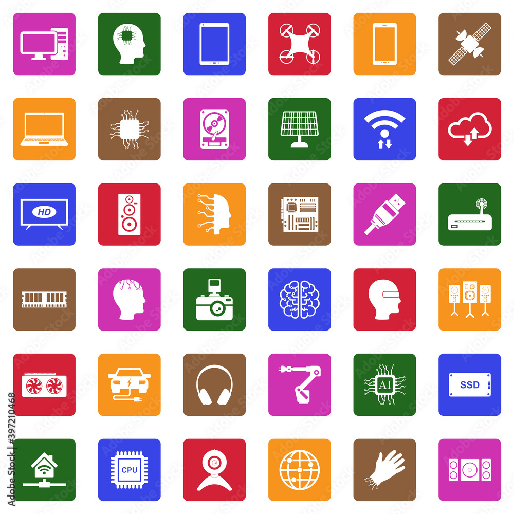 Modern Technology Icons. White Flat Design In Square. Vector Illustration. Modern Technology Icons. White Flat Design In Square. Vector Illustration.