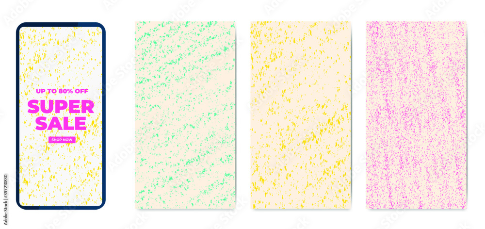 Phone template set hand drawn textures vector illustration