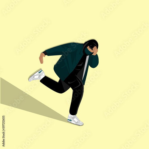 Vector Man in mask on an isolated background dancing break dance, body work, calisthenics in dance. Character illustration