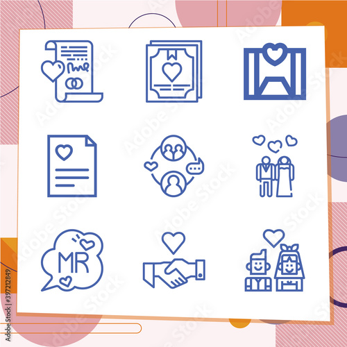 Simple set of 9 icons related to marital status