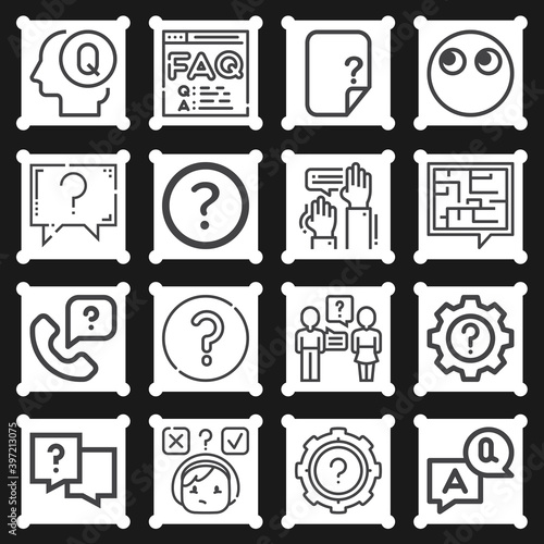 16 pack of question mark  lineal web icons set