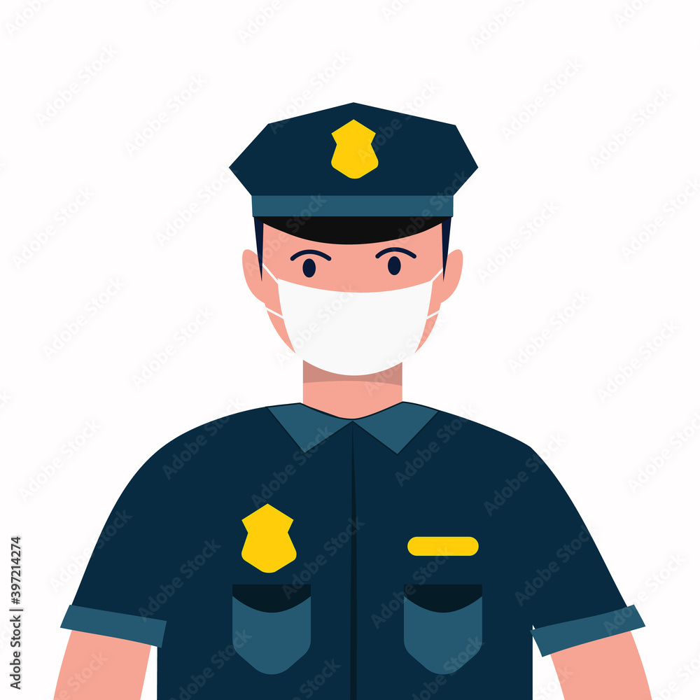 Portrait of policeman in mask on white background. illustration. Covid-19 concept. Portrait of policeman in mask on white background. illustration. Covid-19 concept.