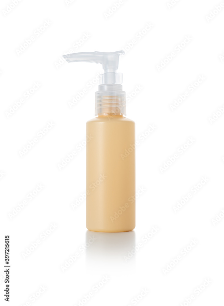 skincare pump yellow bottle on white background skincare pump yellow bottle on white background