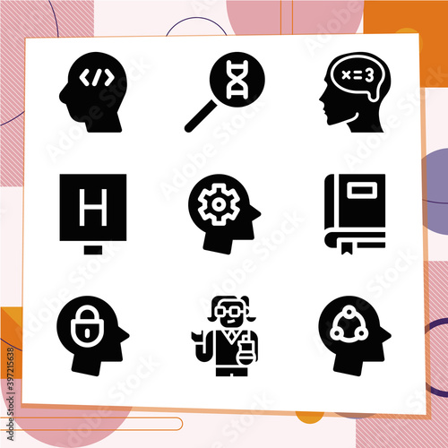 Simple set of 9 icons related to psychiatry