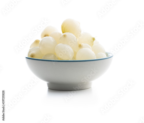Pickled mini baby onions in bowl