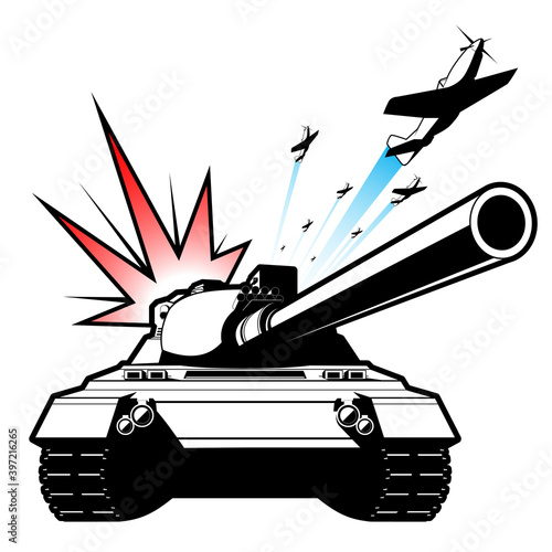 Tank guerre bombardement canon avions 