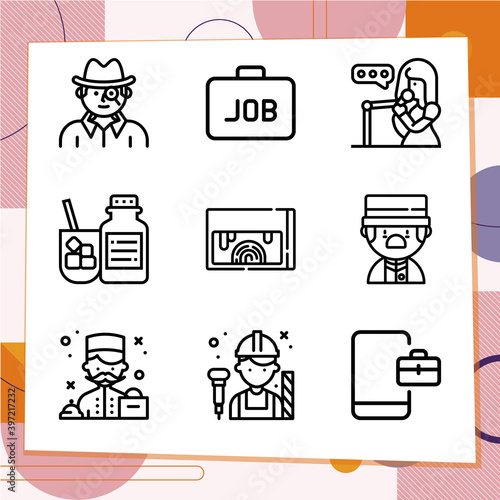 Simple set of 9 icons related to careers