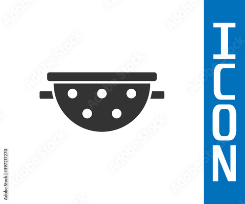 Grey Kitchen colander icon isolated on white background. Cooking utensil. Cutlery sign. Vector.