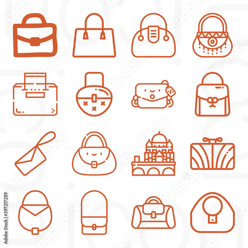 16 pack of handbag  lineal web icons set
