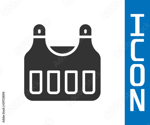 Grey Bulletproof vest for protection from bullets icon isolated on white background. Body armor sign. Military clothing. Vector.