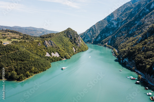 Aerial view of Perucac lake on Drina river photo