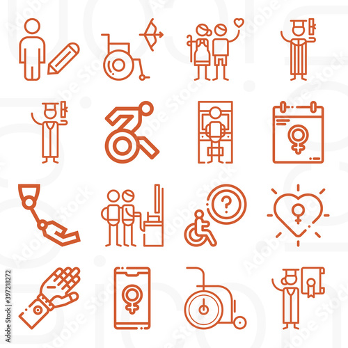 16 pack of disadvantaged  lineal web icons set