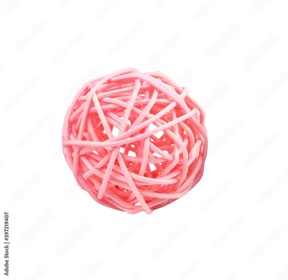 Dry pink rattan ball isolated on white