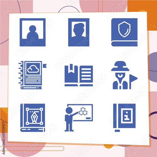 Simple set of 9 icons related to handbook