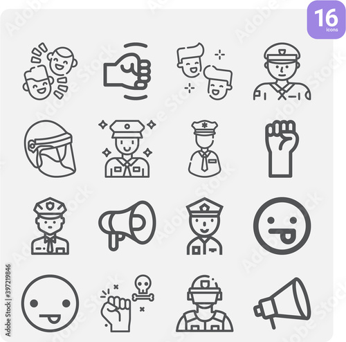 Simple set of riot related lineal icons.