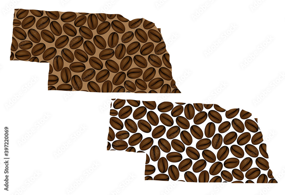Nebraska (United States of America) map of coffee bean, Nebraska map