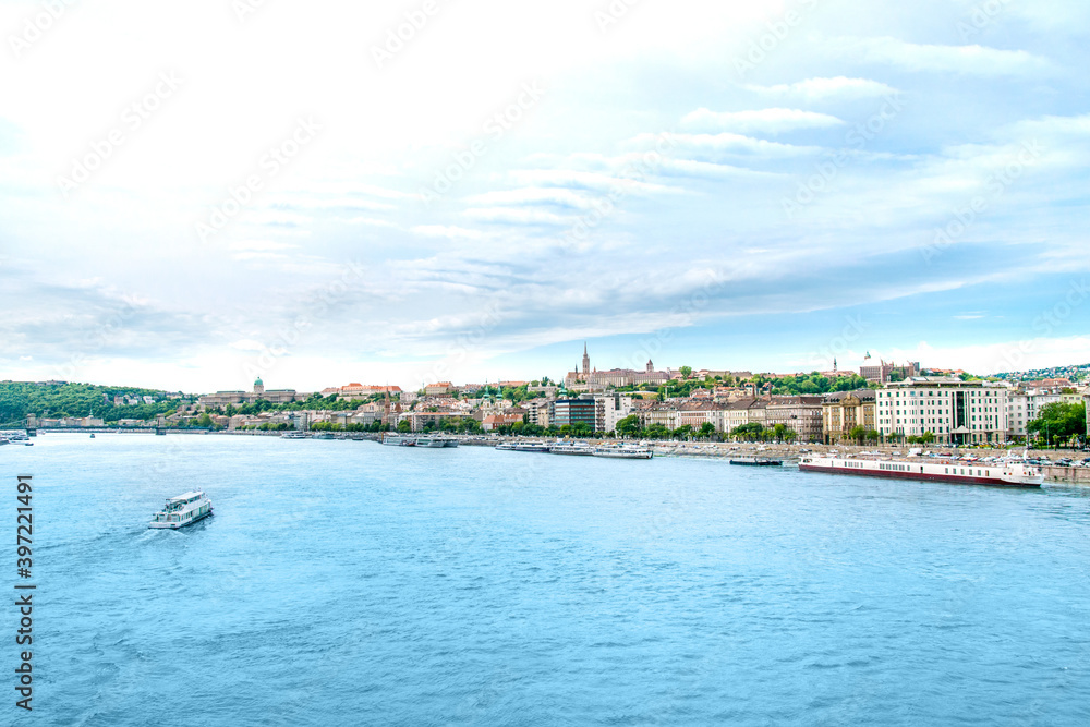 Naklejka premium Europe Hungary Budapest. Cityscape photo. Buda castle, classical hungarian architecture and Danube river