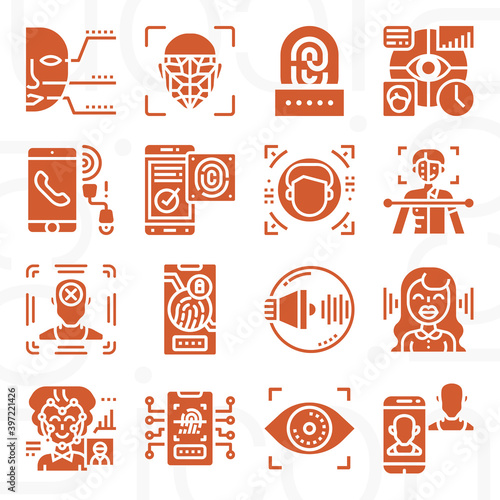 16 pack of recognized  filled web icons set