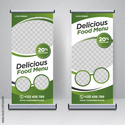 Food and Restaurant roll up banner design template