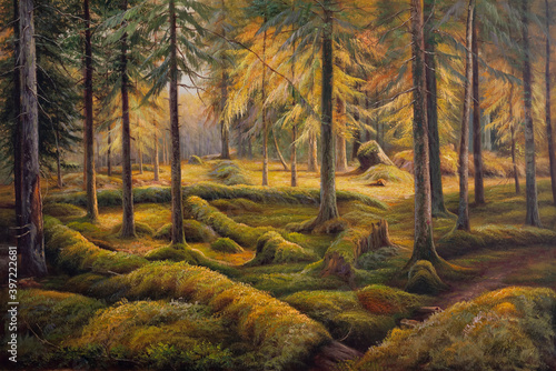 Oil painting landscape summer forest