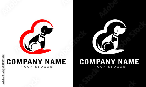 Animal Pet Care Veterinary Clinic Friends Safety Silhouette Grapic Love Circle Modern Healthcare Dog Cat Logo Icon Vector Design Template