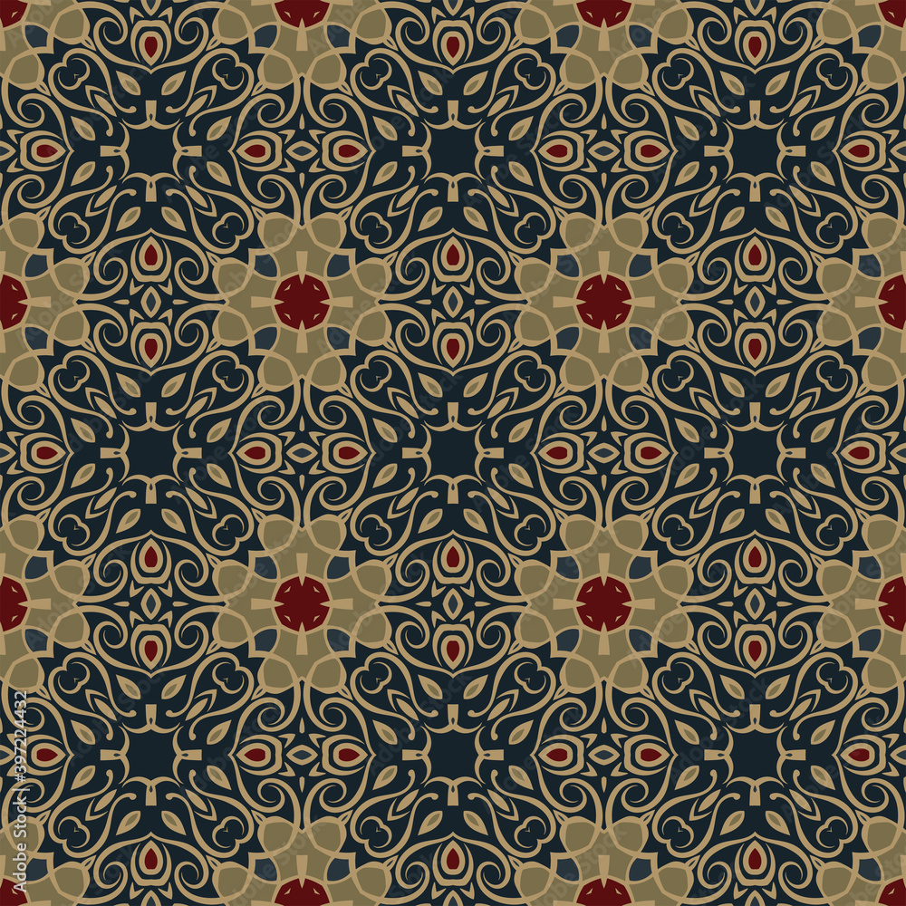 Bright color creative trendy  abstract geometric pattern in gold blue red, vector seamless, can be used for printing onto fabric, interior, design, textile