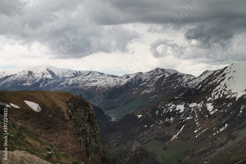 landscape with clouds on the way to the top of Kazbegi