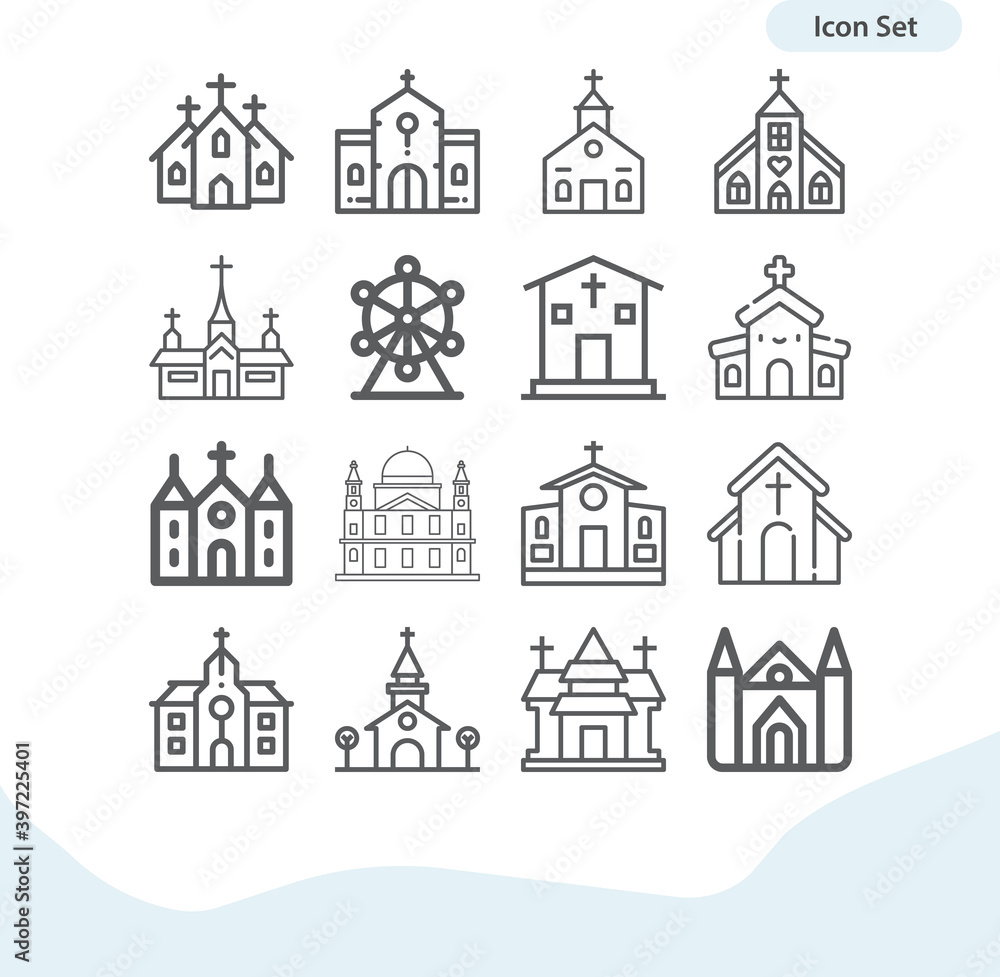 Simple set of westminster abbey related lineal icons.