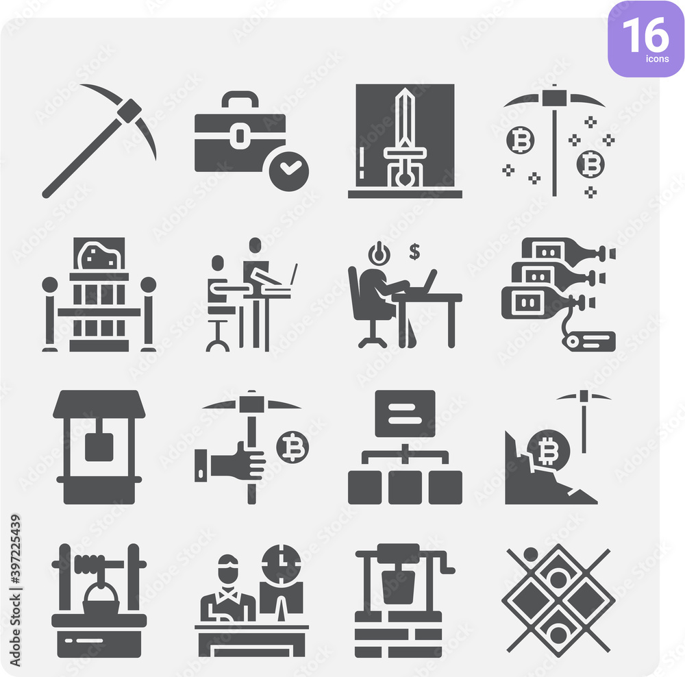 Simple set of excavation related filled icons. Simple set of excavation related filled icons.