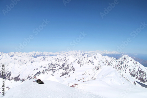 snow covered mountains on the way to the top of Kazbegi © Gabriel