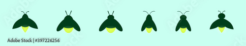 set of firefly cartoon icon design template with various models. vector illustration isolated on blue background