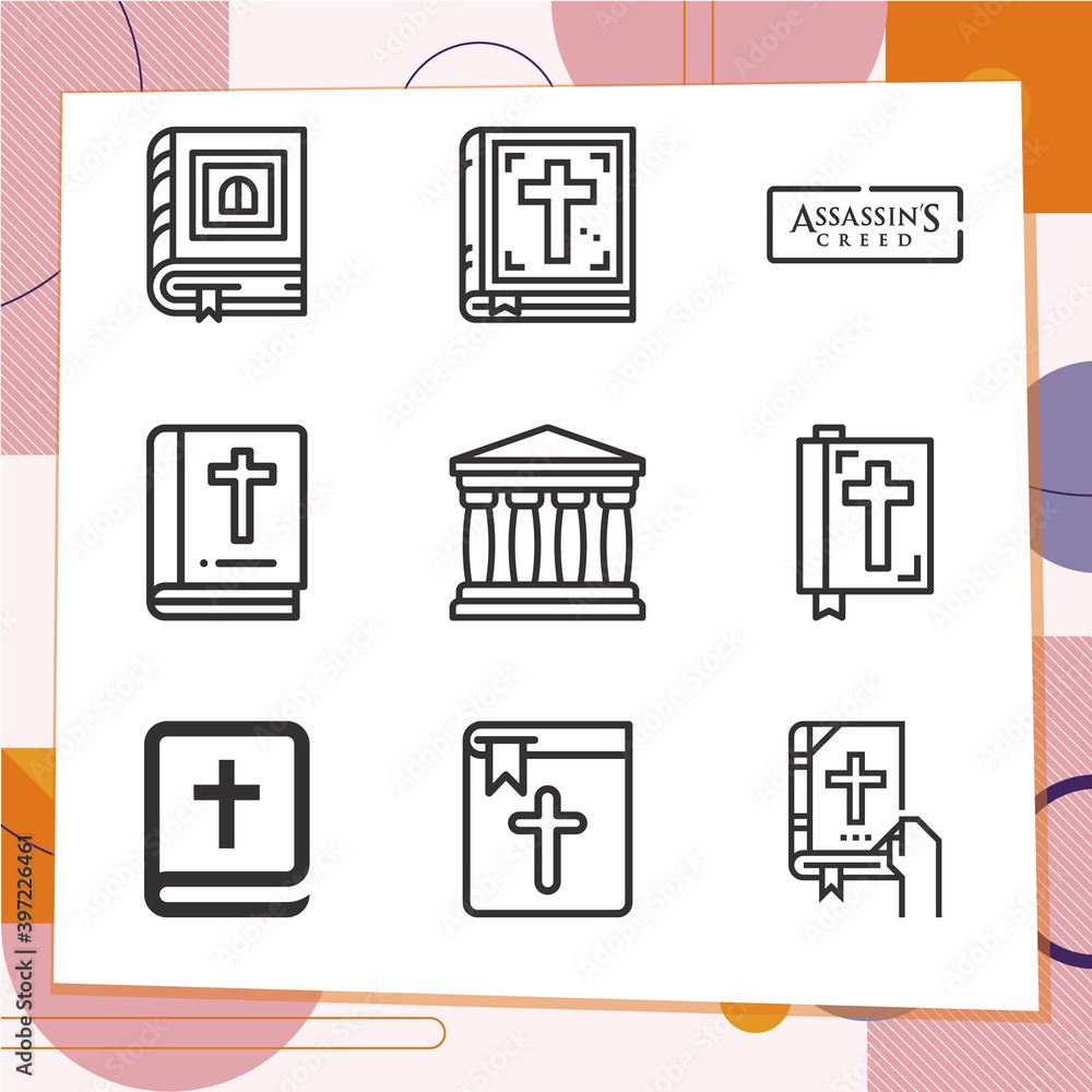 Simple set of 9 icons related to testament Simple set of 9 icons related to testament