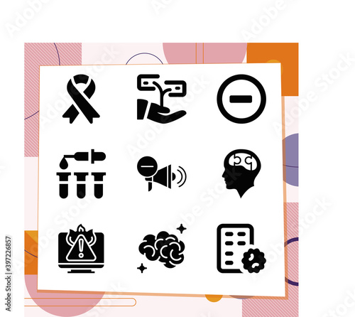 Simple set of 9 icons related to tumor